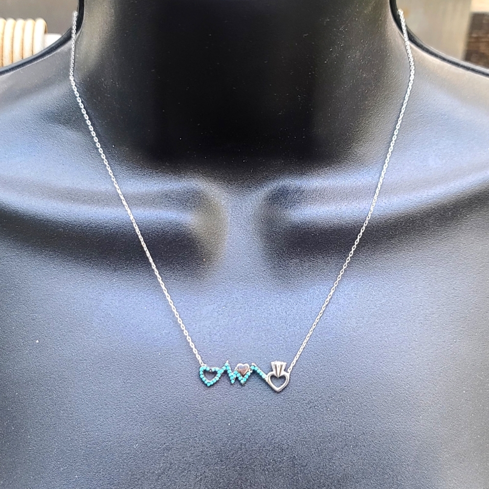 Lovely Bride Heartbeat wedding ring necklace 18" sterling silver